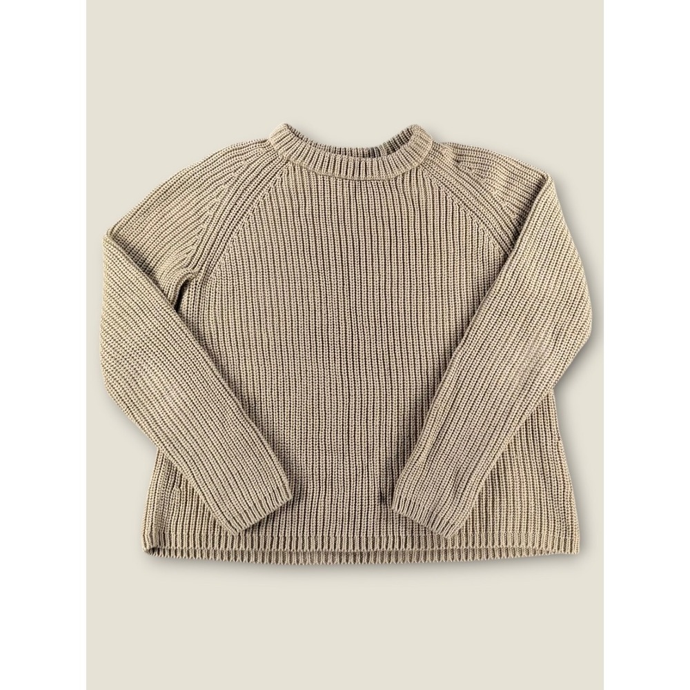 Quince Organic Cotton Fisherman Sweater Tan Driftwood Ribbed Crewneck SHWDC01 S